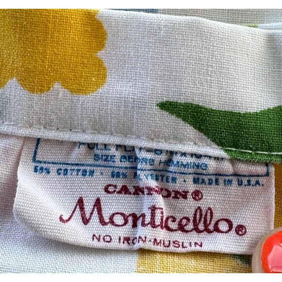 Vintage 70s flat/top sheet, orange, blue pink and white flowers, full size bed - Picture 7 of 8